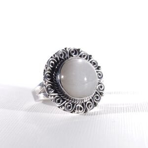 Bali Moonstone Sri Lankan Grey Sterling Silver Ring Size 7-1/4